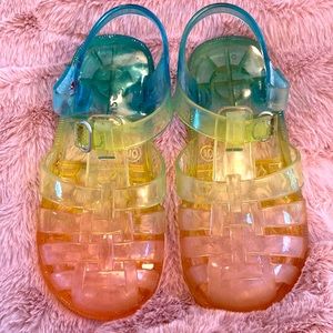 OSHKosh B’Gosh Toddler Girls Pink/Yellow/Blue Jellies w/ Velcro- size 10.